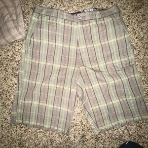 Volcom Men's Plaid Shorts in Brown and Green